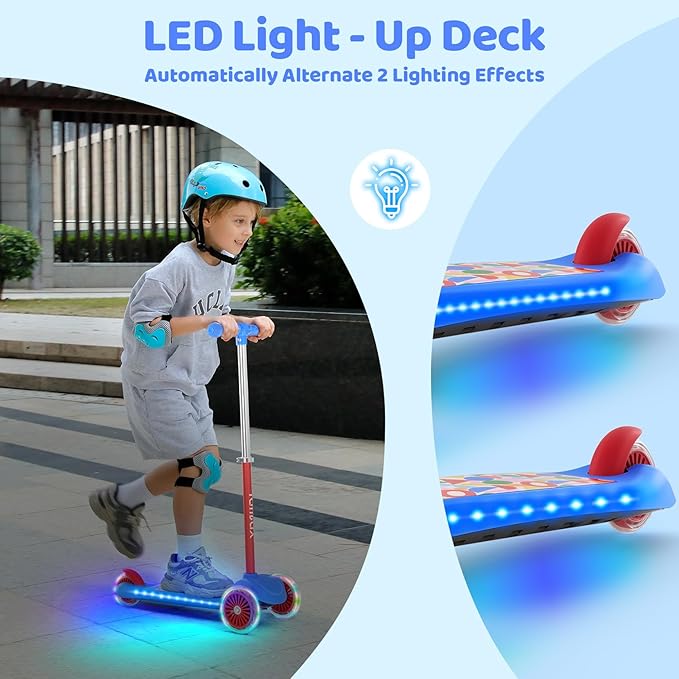 TONBUX Kids Scooter for Ages 3-5, Toddler Scooter with Light-Up Deck and Wheels, Adjustable 4-Level Height 3-Wheel Scooter for Kids, Lean-to-Steer Design
