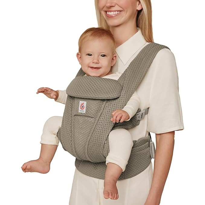 Ergobaby Omni Deluxe Baby Carrier Newborn to Toddler - Breathable Baby Carriers for Summer - All-Position Carrier with Enhanced Lumbar Support & Airflow (7-45 Pounds), Mesh, Soft Olive