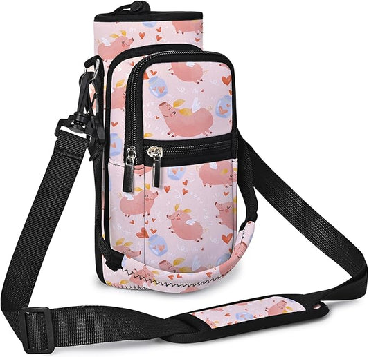 25/32/40/64oz Water Bottle Bag Holder Carrier-Insulated Crossbody Sling Case Sleeve with Strap & Pockets for Men Women Gym Cycling Travel Walking Hiking Camping