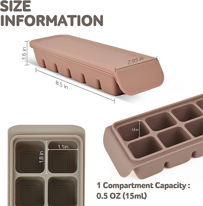 12 Section-0.5oz, Gray 100% Food Grade Silicone Ice Cube Tray Food Container with Airtight Locking Lid, Fruit Vegetable Purees, Breastmilk Storage for Baby & Toddler Food | BPA Free Korea Made