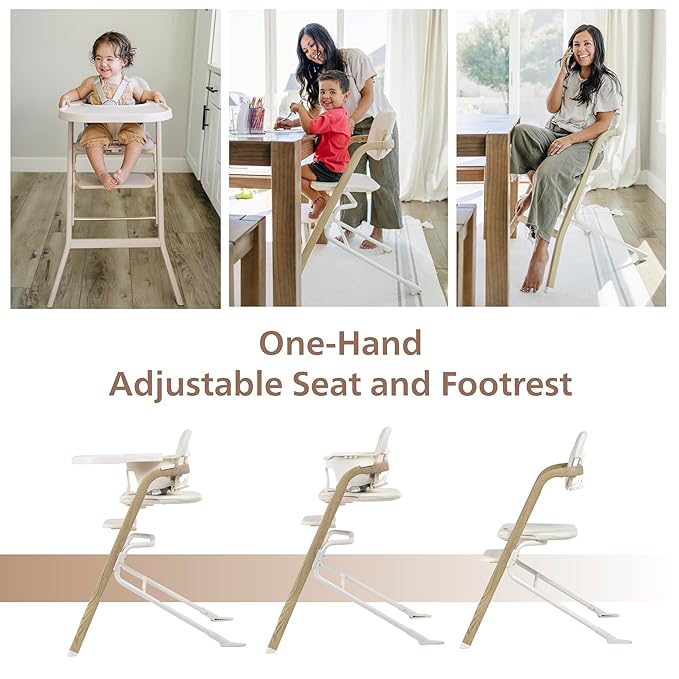 Unilove Grow with Me 2-in-1 Baby High Chair – Adjustable Toddler Chair with Baby Set, Removable Harness, One-Hand Seat & Footrest Adjustment, for Ages 6-60 Months - Vanilla White