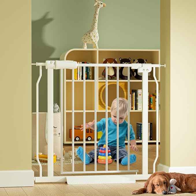 HOOEN 29-34 Inch Wide Baby Gate for Stairs Doorways Metal Indoor Dog Gates Pressure Mounted Walk Through Safety Gates Child Gates for Kids or Pets (29"-34")