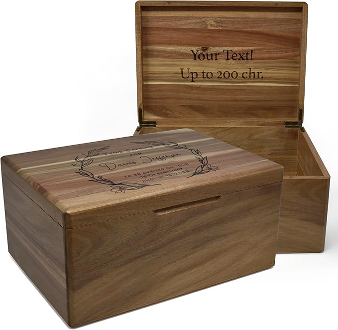 Time Capsule Box 1st Birthday - First Birthday Keepsake Gifts for Babies, Custom First Memory Time Capsule Box with Hinged Lid, Personalized Gift for New Parents, Acacia Wood Storage, 11.5x8.5x5.5 in