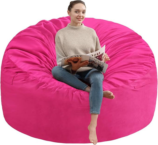 6FT Bean Bag Chair, Large Bean Bag Chairs with Memory Foam Filled, Fluffy Beanbag Sofa with Dutch Velvet Cover, Round BeanBag Chairs for Living Room, Playroom - Pink
