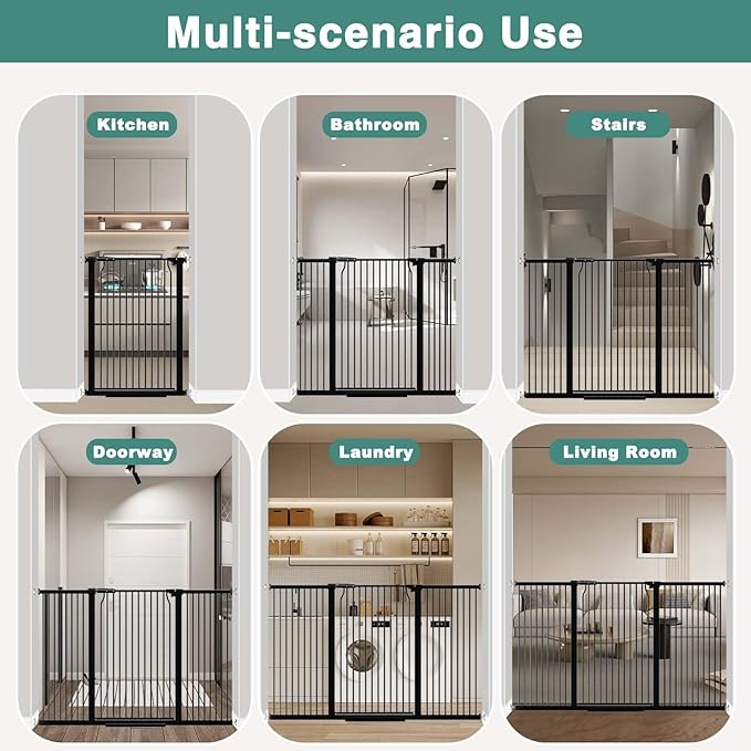 40.5" Extra Tall Baby Gate for Doorways, 49.2"-54.7" Extra Wide Pet Gate Pressure Mounted, 1.37" Narrow Space Puppy Dog Barrier Indoor, No Drill Safety Child Gate, No Climb Fence Black