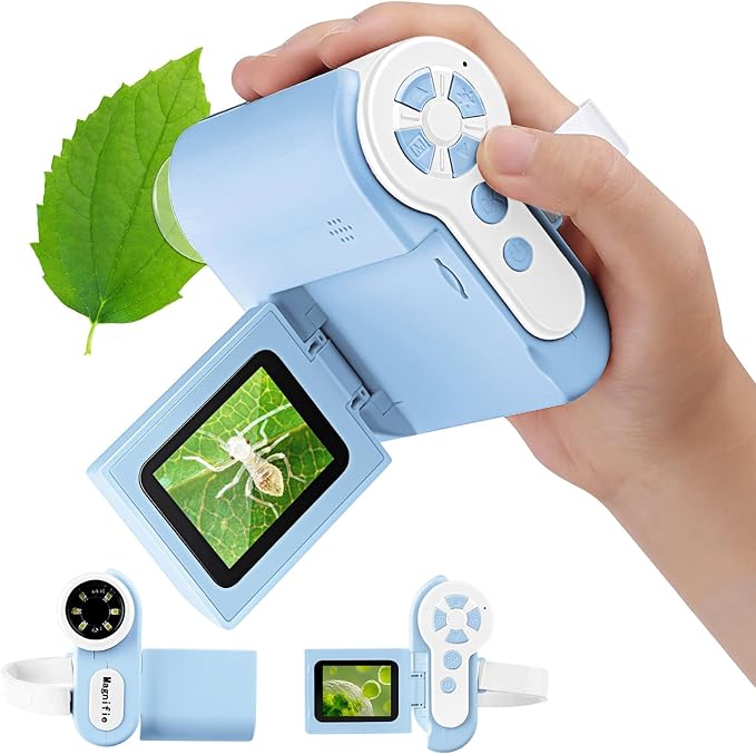 1000X Handheld Microscope for Kids, 4K 2.0" Screen Mini Pocket Microscope with 6 Adjustable LED Lights, Edu Science Birthday Gifts for Kids Ages 8-12, 32G SD Card Included - Blue