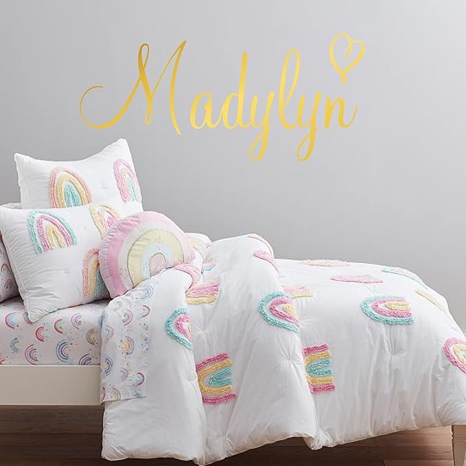 Custom Name & Heart Wall Decal- Baby Boy Girl Unisex - Nursery Decal for Home Bedroom Children - Wall Sticker (397) (10" Wide x 4" high)