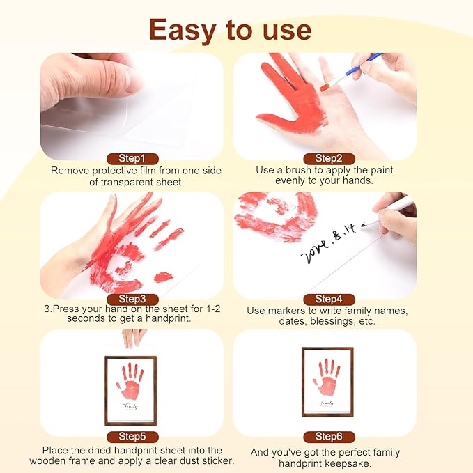 Family Handprint Kit,DIY Colorful Craft Keepsake Family Art Baby Newborn Hand and Footprint Wooden Frame for Home Decor Family Gifts Set(5 Sheets with 8 Colors) (White)