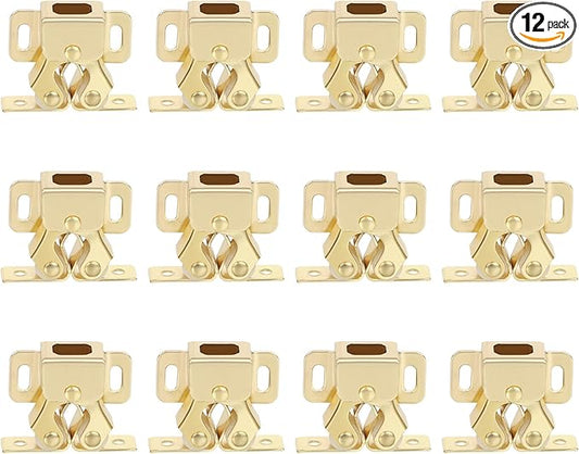Alise Cabinet Door Latch,Cupboard Closet Doors Catch Closer Double Ball Roller Latches,Cold Rolled Steel Gold Finish CA1000G-12P(Pack of 12)