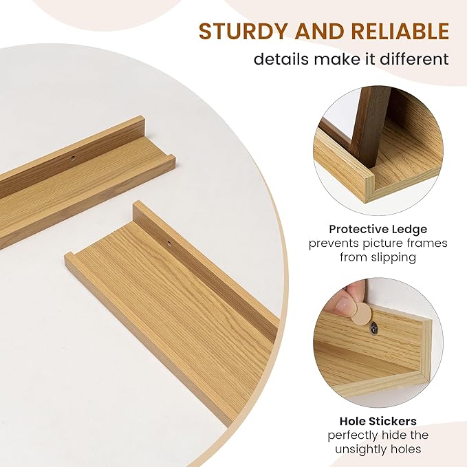 Axeman Picture Ledge Shelf, Floating Shelves for Wall Decor Storage Set of 6, 24 inch Floating Wall Mounted Shelves, Wall Shelves with Lip for Living Room, Bedroom, Nursery, Bathroom, Kitchen, Oak