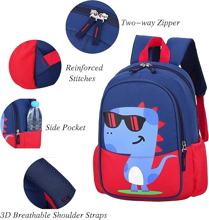 12 inch Kids Small Toddler Preschool Travel Backpack Cool Cute Cartoon Waterproof Daypack (Dinosaur Red)