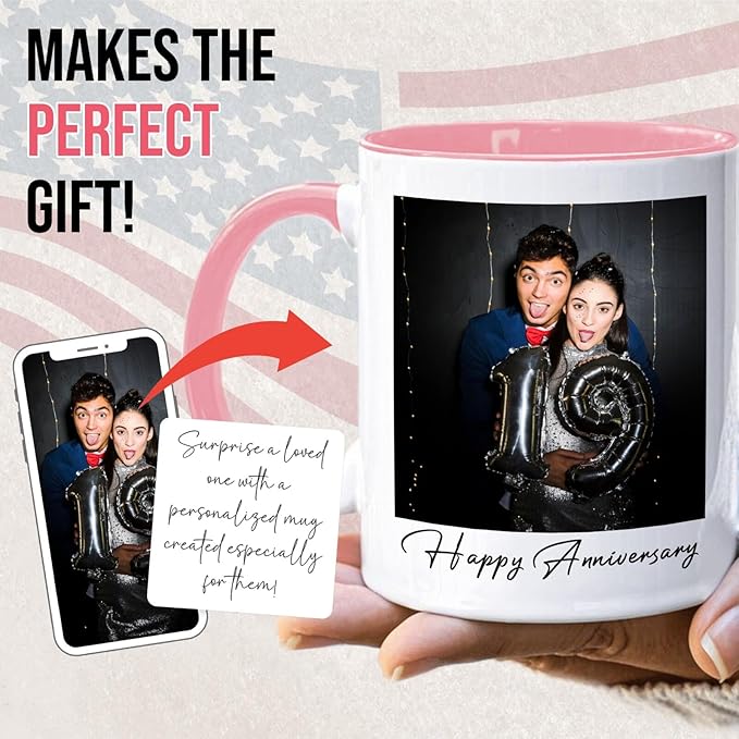Ship Next Day Custom Mug Design Your Own Photo Text Personalized Picture Gifts for Women Men Customized Gift Idea Personalized Coffee Mugs 15oz Pink Handle