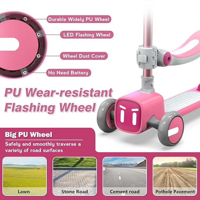 Unbreakable & Never Fall Down 2-in-1 Scooters Kids 3 Wheel Kick Scooter for Boys Girls Ages 3-8, Adjustable Height & Seat, Widened Non-Slip Deck, More Safer for Beginner Toddlers