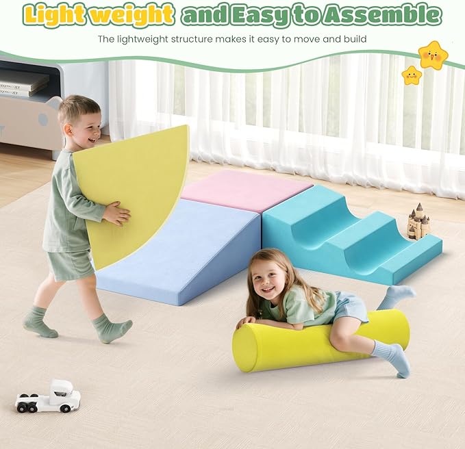 Lischwert Foam Climbing Blocks for Toddlers 1-3, 6pcs Soft Play Set with Crawling Exploration Toys, Indoor Outdoor Infant Safe Blocks for Baby Gym Toddler Playground