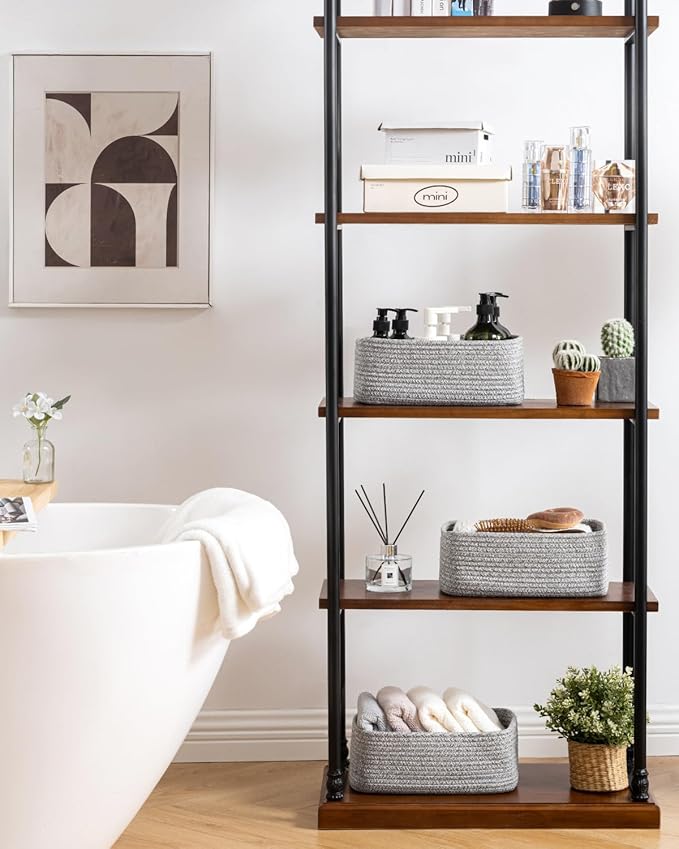 KALLAX Small Woven Basket, 12 x 8 x 4.5 Inches, Storage Basket for Organizing, Cute Small Rope Shelf Closet Cube Storage Bins Baskets for Shelves, Dog Toy Gift Baskets Empty, 3 Packs, Mixed Grey