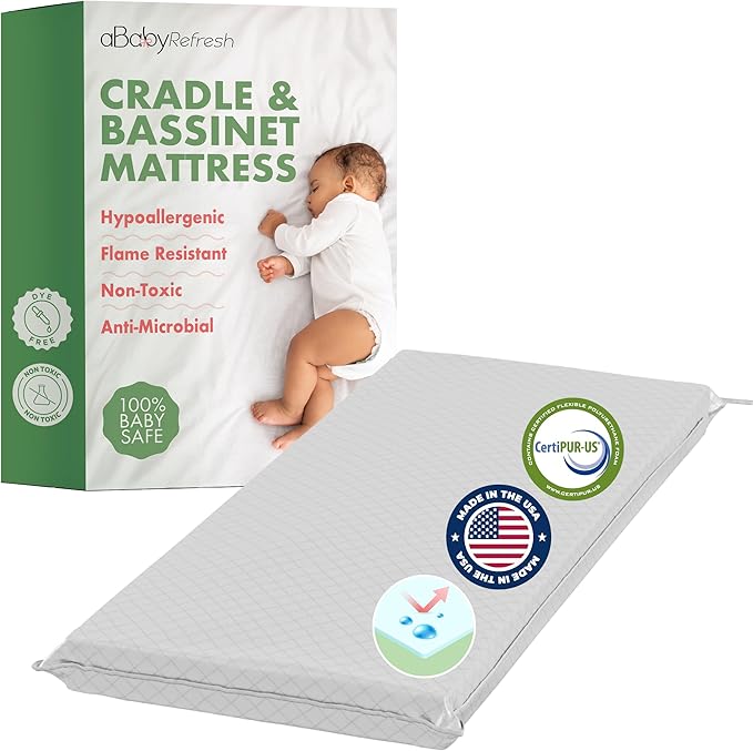 Cradle Baby Mattress and Bassinet Mattress 18x36 – 2-Inch Firm Foam Baby Bed with Waterproof Vinyl Cover – Non-Toxic Hypoallergenic Cushion Pad Replacement for Infant Bed (Multiple Standard Sizes)