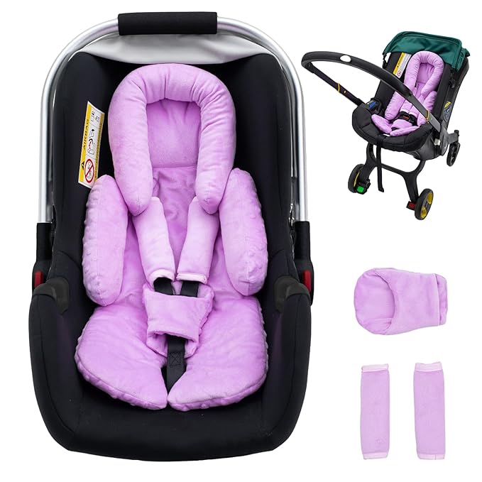 Infant Car Seat Insert with Shoulder Pads & Crocth Covers, Ultra Thick Carseat Head Support for Infant, Reversible Car Seat Insert for Newborn, Baby Car Seat Cushion for Stroller, Swing, Bouncer