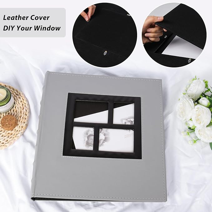 RECUTMS Photo Album 4x6 500 Photos, Large Capacity for Baby Wedding Family Leather Cover Picture Albums Holds 500 Horizontal and Vertical 4x6 Photos (Grey)