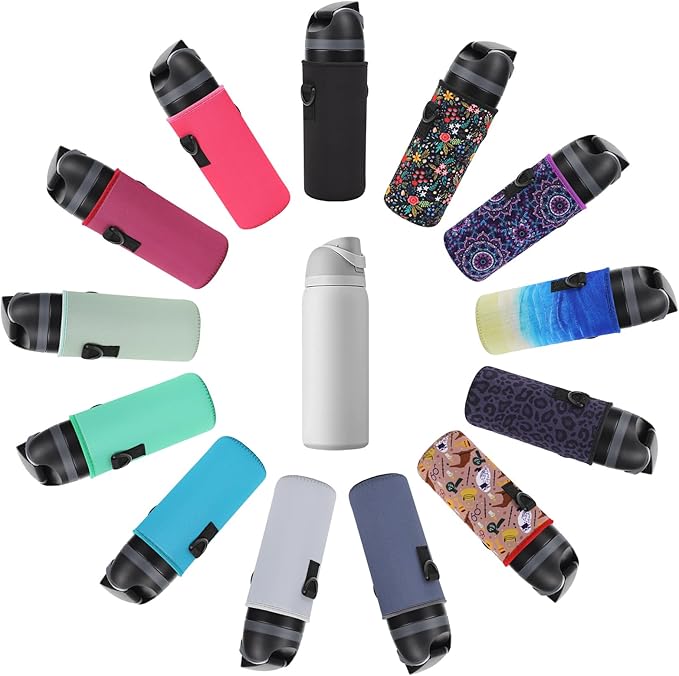 Neoprene Water Bottle Carrier Bag with Adjustable Shoulder Strap for Owala 24 OZ Tumbler, Insulated Water Bottle Cover for Owala FreeSip Insulated Water Bottle (Black, 24 OZ)
