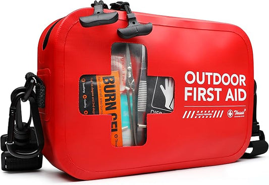 152 PCS Waterproof First Aid Kit, Portable Small Boat Dry Bag Bug Out Bags, Emergency Medical Kit Ideal for Boating, Camping, Fishing, Kayaking, Floating, Red