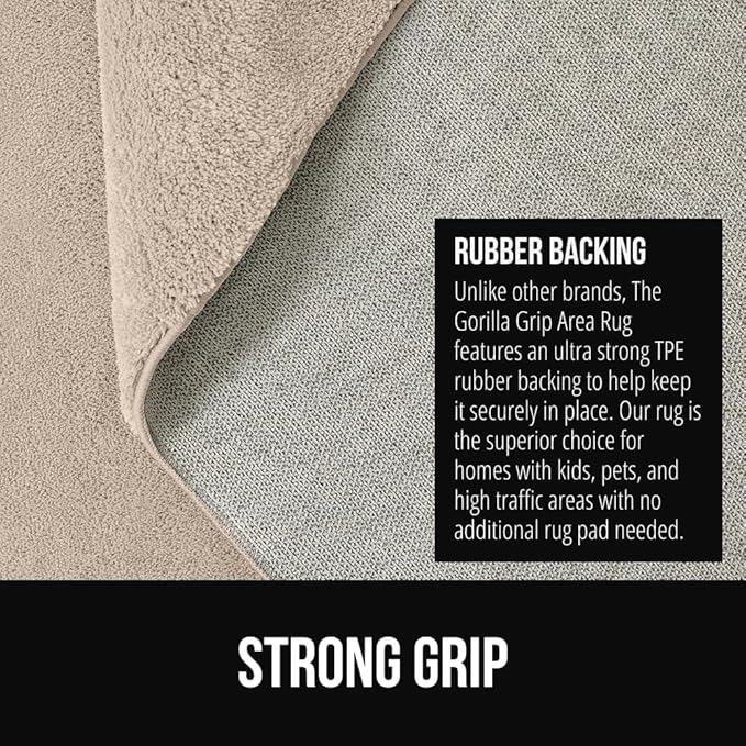 GORILLA GRIP Ultra Soft Washable Area Rug, 8x10, Stain and Slip Resistant Plush Thick Carpet for Bedroom Living Room, No Shed Floor Rugs, Pet Friendly, Dorm Essentials, Kids Nursery Home Decor, Ivory