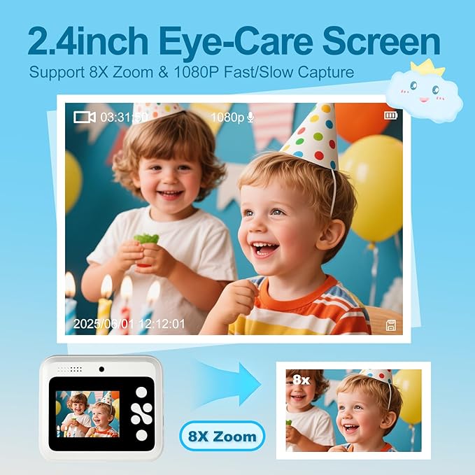 OTJ Kids Camera Instant Print - 1080P Kids Instant Cameras That Print Photos with 32GB Card - Daurable Kid Digital Camera Birthday Gift for Girls and Boys 3 4 5 6 7 8 9 10 Year Old