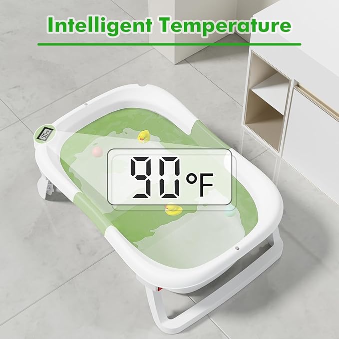 Collapsible Baby Bathtub,Baby Bath Tub with Soft Cushion & Thermometer,Baby Bathtub Newborn to Toddler 0-36 Months,Portable Travel Baby Tub