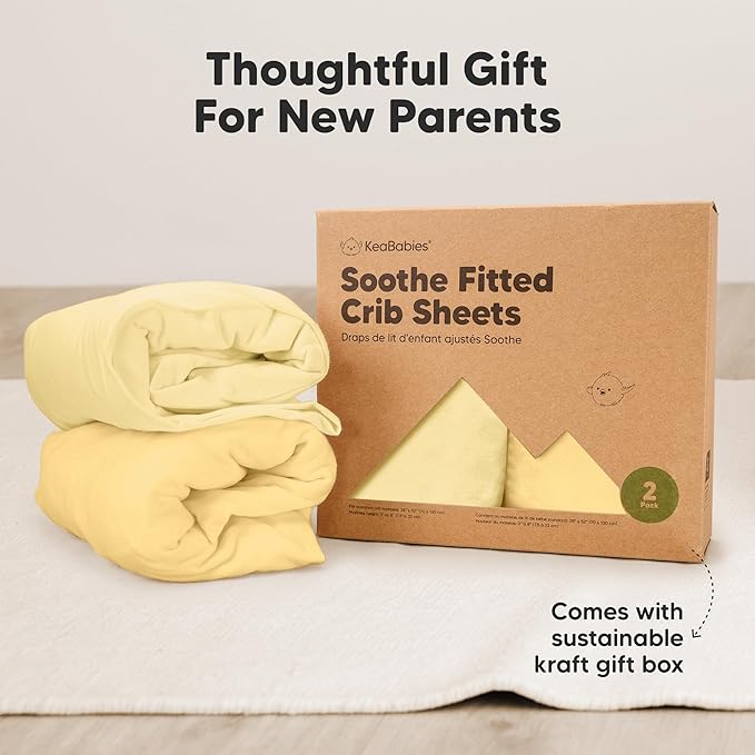 KeaBabies 2-Pack Organic Crib Sheets for Boys, Girls - 52x28 Fitted Crib Mattress Sheet Neutral, Breathable Jersey Cotton Cover for Baby Bed, Toddler Mattress, Soft & Cute Prints (Sunshine)