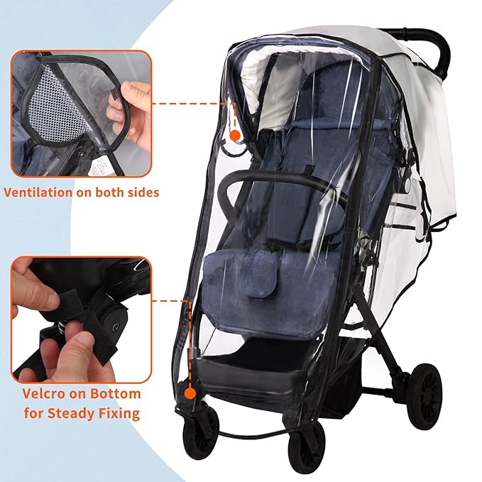 Universal Stroller Rain Cover, Clear Breathable Weather Shield with Waterproof Zipper, 4 Seasons Protection (XL)