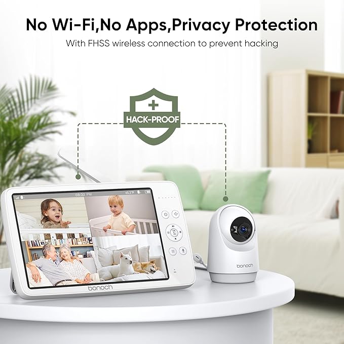 bonoch MegaView Baby Monitor No WiFi, 10" 720p Video Baby Montior with Camera and Audio, Up to Quad Split Screen, 10000mAh Battery, VOX Mode, Remote PTZ, Night Vision, for Multi-Child, Pets, Elderly