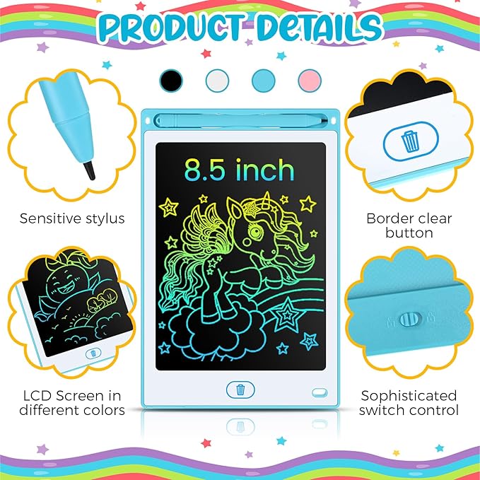 Tinlade 12 Pack LCD Writing Drawing Tablets 8.5 Inch Bulk Colorful Doodle Board Erasable Electronic Painting Drawing Pads Learning Toy Gifts for Kids Boys Girls(Pink, Blue, White, Black)