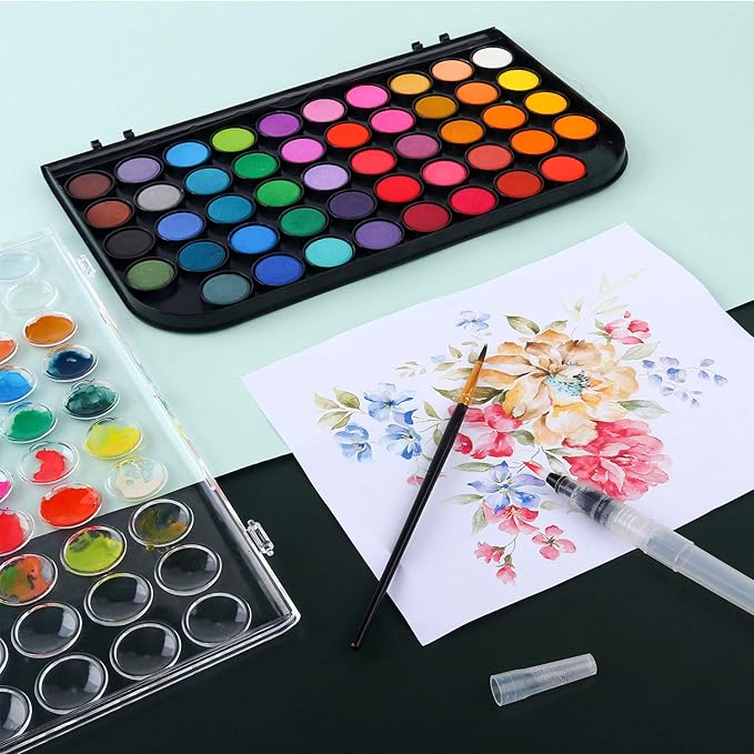 AROIC 48 Colors Watercolor Paint Set,Washable Water Color Paint KiTs with Refillable Water Brush Pens Travel Art Kit for Kids, Beginners & Artists Birthday Gift for Children & Art Lovers