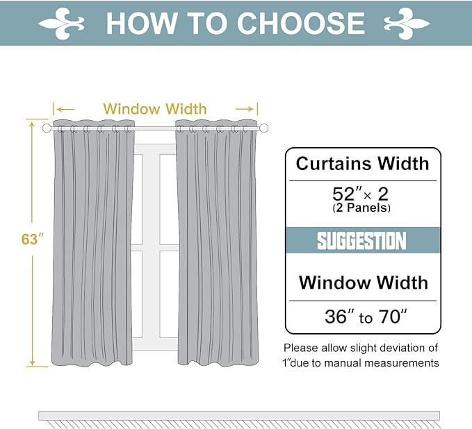 ChrisDowa 100% Blackout Curtains for Bedroom with Black Liner, 2 Thick Layers Total Blackout Thermal Insulated Grommet Window Curtains 2 Panels Set (Greyish White, 52 x 63 Inch)