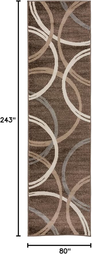 Rugshop Modern Wavy Circles Design Runner Rug 2'7" x 8' Brown