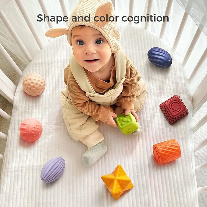 TUMAMA Baby Sensory Ball Set,Soft Textured Squeeze Balls Montessori Toys Easter Egg for Babies Toddlers 3-12 Months