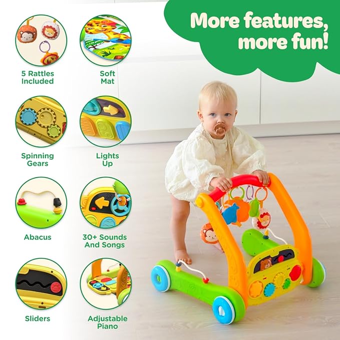 Move2Play, 4-in-1 Baby Play Mat & Activity Center Gym | Walker | Infant Toy for Tummy Time | Birthday Gift for 3, 4, 5, 6, 7, 8, 9, 10, 12 + Month Old Boys & Girls (Yellow)