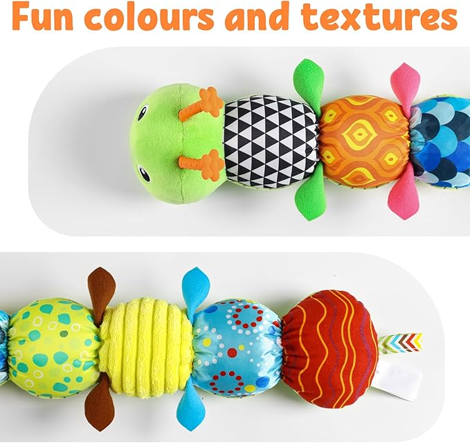 LIGHTDESIRE Baby Toys Musical Caterpillar,Infant Stuffed Animal Toy with Crinkle and Rattles,Soft Sensory Toys with Textures for Tummy Time Newborn Boys Girls 0 3 6 12 Months(Green)