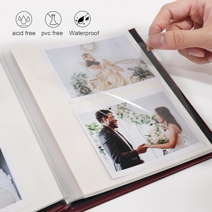 RECUTMS Photo Album Self Adhesive Magnetic Scrapbook 4x6 5x7 8x10 Pictures Scrapbook Album, 40 Pages Photo Book for DIY Baby Family Wedding with Metal Pen and Plastic Board (Brown)