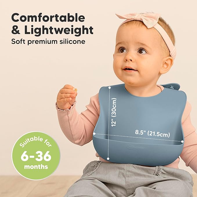 KeaBabies 2-Pack Silicone Baby Bibs for Eating - Sturdy Food-Grade Silicone Bibs for Babies Girl, Boy, Large Food Catcher, Clean & Put On Easily, Waterproof Toddler Feeding Essentials (Ocean)