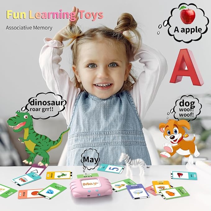 Bilingual Educational Toys, Spanish English 520 Sight Words Talking-Flash-Cards, Preschool-Learning-Activities, Montessori-Toys, Toddler Toys for 2 3 4 5 6 Year Old Boys and Girls, Pink