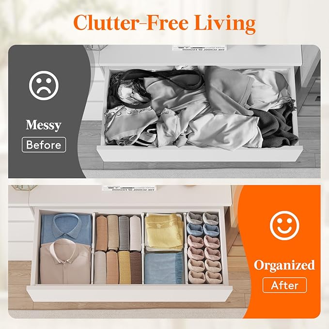 Lifewit 14 Pack Drawer Dividers 4" High, 10.5-16.5" Dresser Drawer Divider, Adjustable Drawer Organizers for Clothes, Plastic Drawers Separators for Dresser, Bedroom, Bathroom, Kitchen, Office