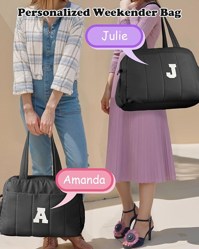 Women Duffle Bag with Initial, Personal Item Travel Bags，Friend Daughter Graduation Gifts-Gym Bag with Wet Pocket，Lightweight Travel Bags Personalized Tote with Makeup Pouch