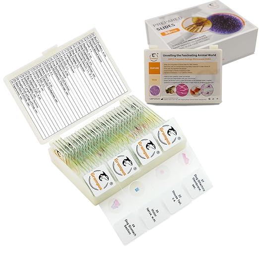 30 Prepared Microscope Slides with Specimens for Kids Students-Animal and Plant Microscope Slide Sets - Random Delivery (Either One Set) for Biological Lab, Children's Science Education, Homeschooling