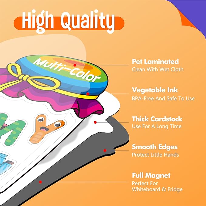 12 Pieces Magnetic Color Sorting Jars, 60 Color & Letter Magnets for Fridge Whiteboard, Early Educational Sorting Toy Set, Alphabet A-Z Learning Tool for Baby Toddlers Kids