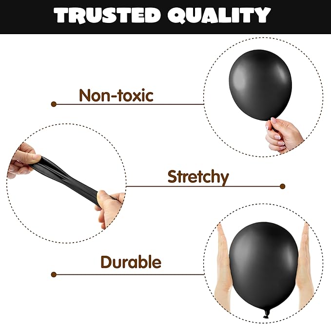 JOYIN 150 Pcs Black Balloons, Different Sizes 18 12 10 5 Inch Black Latex Balloon Arch Kit with Instruction for Birthday Party Graduation Wedding Holiday Decoration