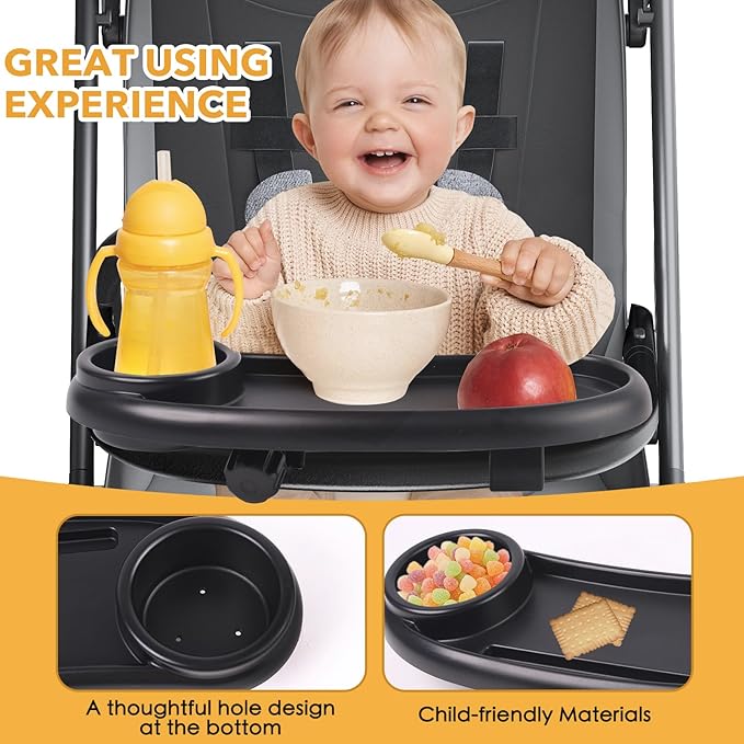 Snack Tray Compatible with Mockingbird,Nuna,Evenflo Stroller,Adjustable Stroller Snack Tray with Cup Holder and Phone Holder, Stroller Accessories Black
