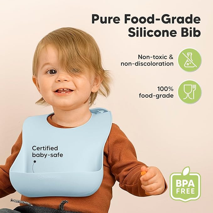 KeaBabies 2-Pack Silicone Baby Bibs for Eating - Sturdy Food-Grade Silicone Bibs for Babies Girl, Boy, Large Food Catcher, Clean & Put On Easily, Waterproof Toddler Feeding Essentials (Ocean)