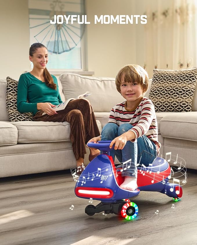 FanttikRide 6V N7 Classic Electric Wiggle Car with Pedal, Rechargeable Battery, Ride on Toys, Swing Car, 2 Speeds, Anti-Rollover, Flashing Light Wheels, Bluetooth, for Ages 3 and Up, 150 Lbs, Blue