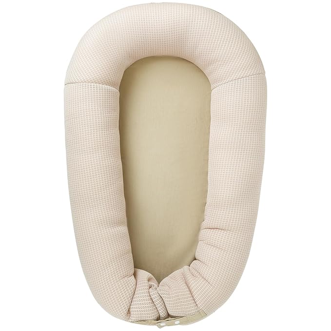 Baby Lounger, Deluxe Infant Lounger, Baby Nest Cover for Baby, Breathable Cotton, Adjustable Baby Floor Seat for Tummy Time, Newborn Essentials for Baby 0-12 Months (Khaki)