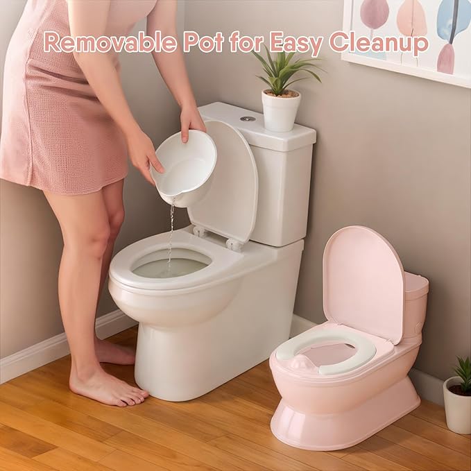 2-in-1 Toddler Potty Training Toilet - Larger Potty Chair & Detachable Training Seat for Boys & Girls Ages 1-3 with Flushing Sound, Wipes Storage, Toilet Paper Holder
